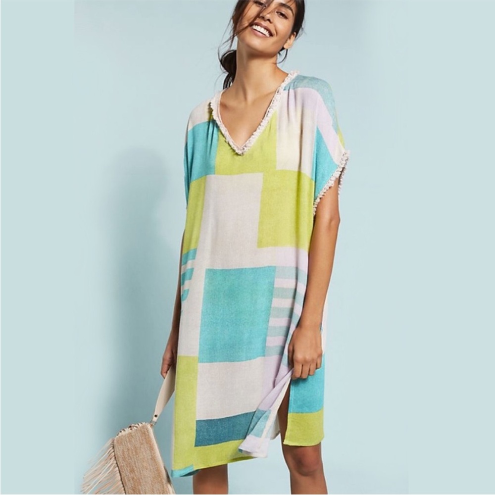 Anthropologie Blue and Green Geometric Swim Cover-Up